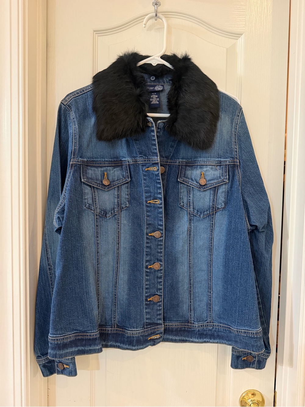 Venezia Blue Denim Jacket with Black Rabbit Fur Collar